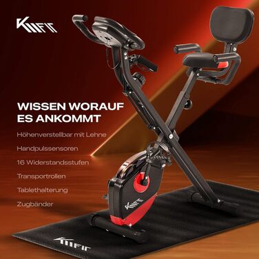 Складаний велотренажер KM Fit 2в1 з LCD-дисплеєм, 16 рівнів навантаження, сенсором пульсу, килимком та тримачем для телефону