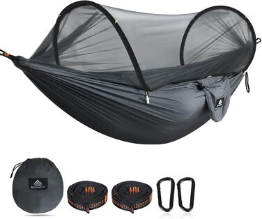 Гамак для кемпінгу Naturefun з москітною сіткою | Легкий, 300 кг, дихаючий, швидковисихаючий, армійний зелений (нейлон)