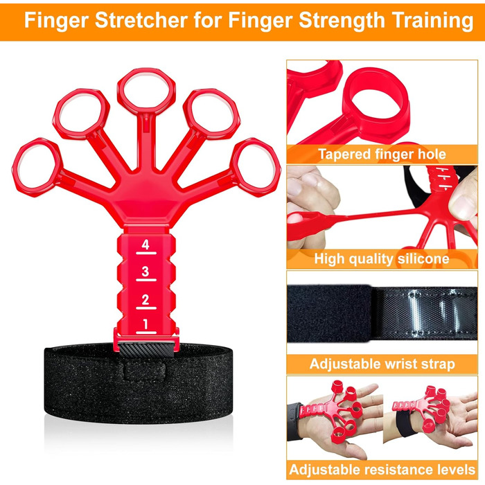 Набір тренажерів для рук ALMAH (5 шт.): для пальців, зап'ястя, збільшення сили хвата. Тренажер пальців, Fingerstrecker, Stressabbau-Griffkugel.