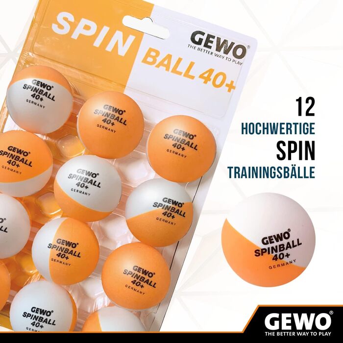 Тенісні м'ячі GEWO Spinballs 40+ - пластикові м'ячі для пінг-понгу з швом, для тренування обертання - 12 високоякісних двокольорових тенісних м'ячів, 40+ мм