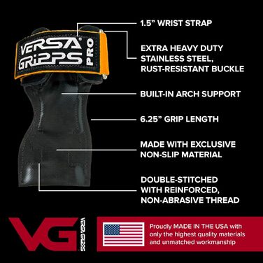 VERSA GRIPPS® PRO Оригінальні тренувальні грипси для силових вправ (США) - Чорні, Розмір M/L (18.1-20.3 см)