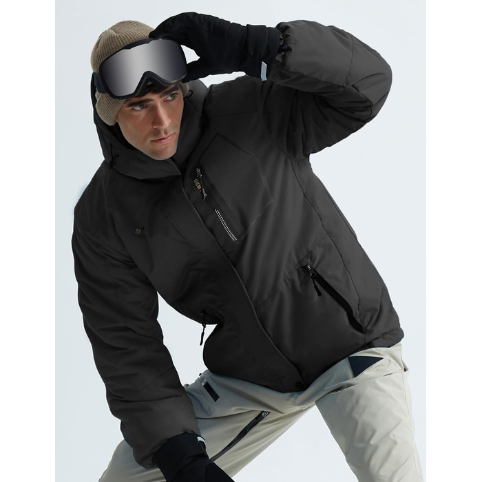 Водонепроникна лижна куртка GEMYSE для чоловіків, вітронепроникна з флісовою підкладкою, зимова куртка з капюшоном (XL, сірий колір)