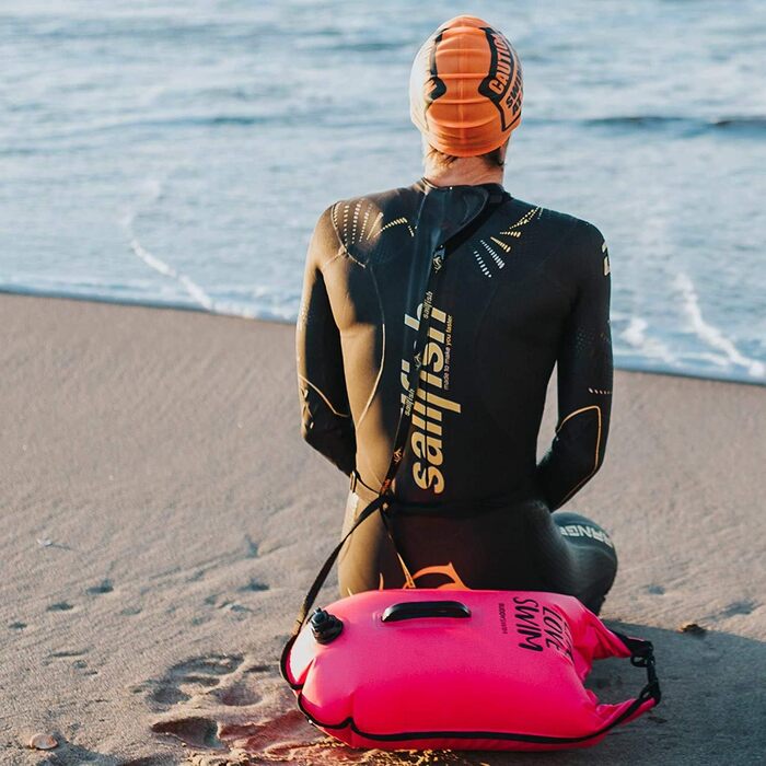 Набір Buddyswim: буя для плавання 20 л з водонепроникним відділенням і силіконова шапочка для відкритої води, рожева