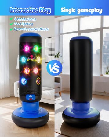 Інтерактивний боксерський мішок для дітей з підсвіткою та звуком, блакитний. Підходить для хлопчиків 6-12 років