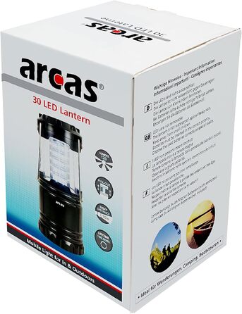 Ліхтар для кемпінгу Arcas 30720008 з 30 LED, мідний, з металевим гачком, 120 люмен, на батарейках, для кемпінгу, відпочинку на човні або вечірок у саду, 8.8 x 8.8 x 12.4 см