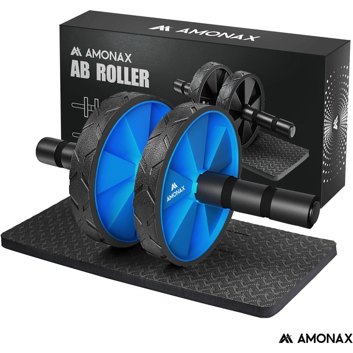 Ролер для пресу Amonax, тренажер для живота, колісо для пресу з нековзним покриттям, з м'яким килимком для колін, для чоловіків та жінок, тренування пресу (Блакитний)