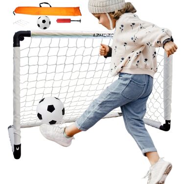 Дитячі складані ворота для футболу 60x45/90x60/115x80 см - ідеальний подарунок для гри в саду, в приміщенні або на вулиці. Білі ворота + м'яч для футболу