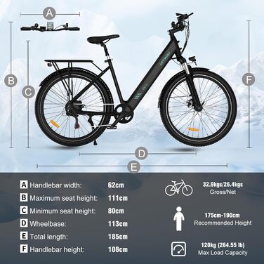Електровелосипед HITWAY 27.5″, гірський Pedelec 250W, акумулятор 432Wh, запас ходу до 100 км, 7 швидкостей, для дорослих, 2024