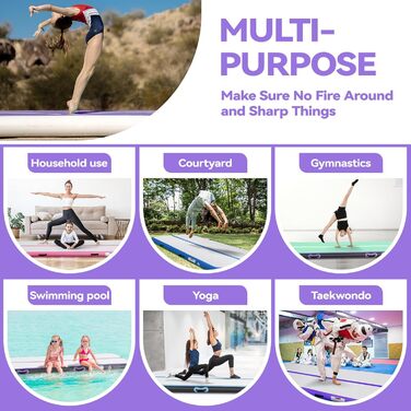 AirTrack Мат для гімнастики з електричним насосом, 10-600 см заввишки, 2-5 метрів завдовжки. Килимок для акробатики, йоги, кемпінгу, тренувань. Чорний, фіолетовий, 300x100x10 см