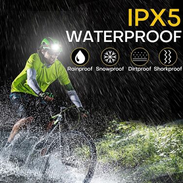 Налобний ліхтар 1200 люмен з регулюванням світла (білий/червоний), водонепроникний, з датчиком руху, 8 режимів. 2 шт.