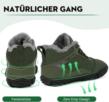 Чоботи для піших прогулянок Ruyi Barfußschuhe Winter Warm: тепла зимова модель для жінок та чоловіків, водонепроникні, з антиковзкою підошвою та широкою передньою частиною (армійний зелений, 44 EU)