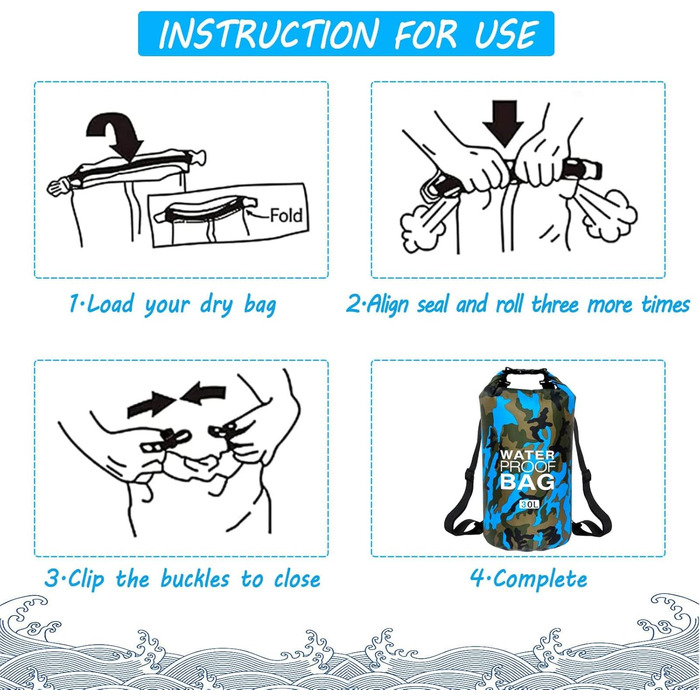 Водонепроникна сумка-мішок Dry Bag 10L/20L з регульованим плечовим ременем для плавання, рафтингу, кемпінгу, риболовлі, катання на човні, піших прогулянок та каякінгу (Світло-блакитний, 10L)