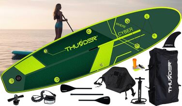 Надувна SUP-дошка THUNDER 320/365 см, зелена, антиковзка, PVC, з помпою, рюкзаком та регульованим веслом – ідеальна для заміни каяка або понтона