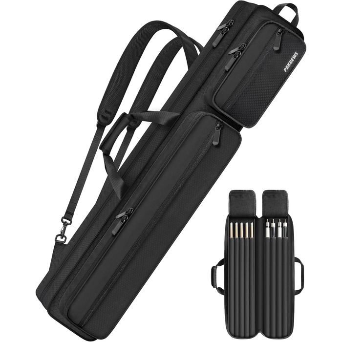 Чохол для більярдного кия, 10 x 13 см, з кількома кишенями, для 4 київ, 5 аксесуарів, з підкладкою, м'який та міцний, з регульованими плечовими ременями, чорний (для чоловіків та жінок)