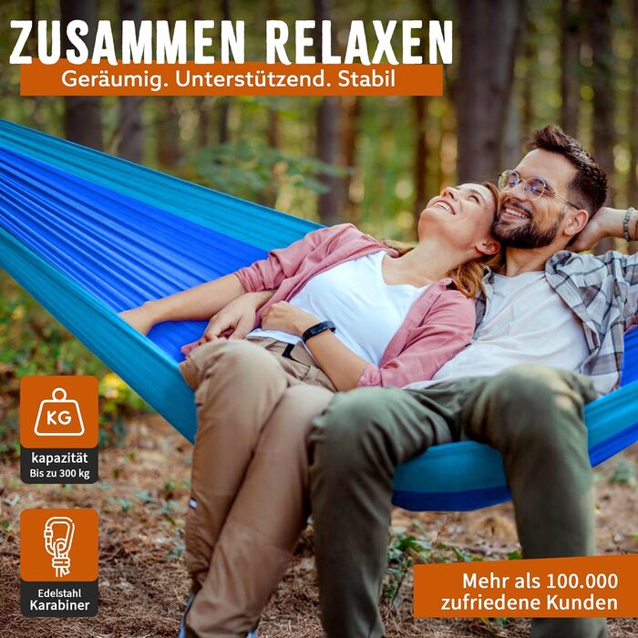 Гамак туристичний Monkey Swing ультралегкий з карабіном та стропами (до 300 кг) – 275 x 140 см, для кемпінгу, трекінгу та подорожей (зелений/хакі, блакитний)