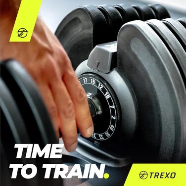 Регульована гантеля TREXO 18-40 кг з заліза, з ергономічною нековзною ручкою, чорна, для фітнесу, налаштування ваги поворотом