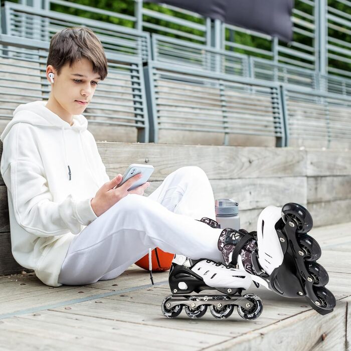 Дитячі ролики Kuxuan з підсвіткою, регульовані, для дівчаток та хлопчиків, розмір EU 31-35 (білі)