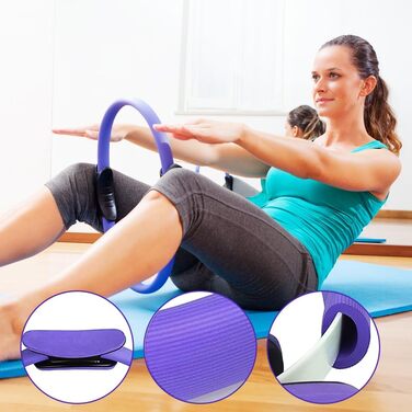 Набір для пілатесу та йоги, 13 предметів: кільце, м'яч, ремінь, кільце-еспандер, ремінь-помічник, набір для пілатесу, фіолетовий