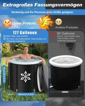 Кріованна для льодяних купань з системою охолодження XL (80 см), комплект з 8 сталевими стійками, термозахистом та сумкою для спорту