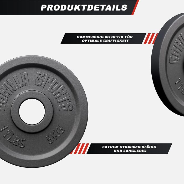 Олімпійські диски для штанги GORILLA SPORTS, чавунні, 1,25–30 кг, 50 мм, комплект або окремо
