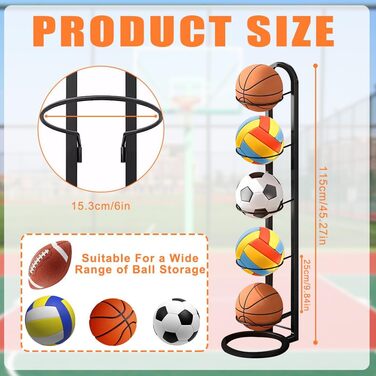 Стійка для зберігання м'ячів: футбольних, баскетбольних та інших. 5-рівнева, вертикальна, органайзер для спортивного інвентарю