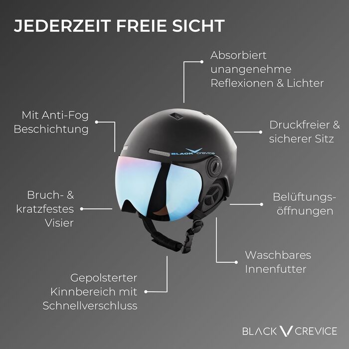 Гірськолижний шолом Black Crevice Saalbach з візором, у стилі пілота, для чоловіків та жінок, біло-чорний, регульований розмір 54-57 см, з додатковим візором, для лиж та сноуборду