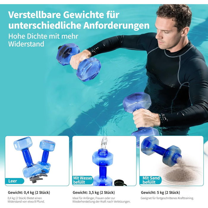 Вага для плавання Fstcrt, PE-вага для басейну, обладнання для аквааеробіки з неслизькою ручкою, для плавання, фітнесу у воді, акватерапії, блакитна