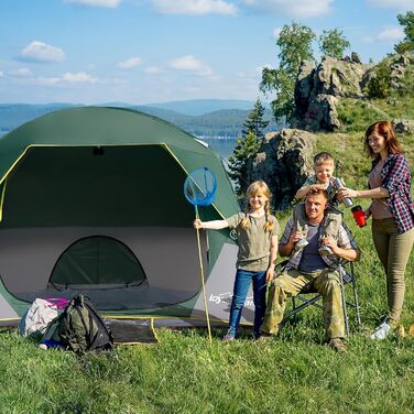 Намет LOYEAHCAMP для 4 осіб, сімейний водонепроникний, кемпінговий, купольний, з покриттям від дощу, темно-зелений