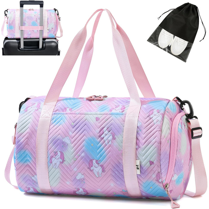 Спортивна сумка для дівчаток з єдинорогом, водонепроникна сумка для плавання з відділенням для взуття та мокрих речей, маленька дамська сумочка, спортивна сумка для подорожей, фітнесу, школи, плавання, рожева