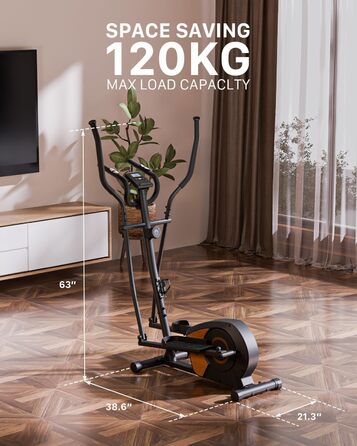 Еліптичний тренажер Aeriflo S100 для дому з Bluetooth, LCD-дисплеєм та транспортувальними роликами. 16 рівнів опору, ультратихий, чорний.