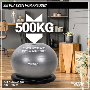 Miweba Sports 4в1 набір для фітнесу: гімнастичний м'яч 65 см до 500 кг, PVC, петлі, основа, ергономічний м'яч для сидіння, альтернатива офісному кріслу, бежевий