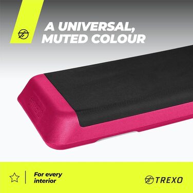 Аеробний степпер TREXO для кардіо та фітнесу, регульована висота 10/15/20 см, домашній тренажер до 250 кг, 109x41 см, чорний/рожевий
