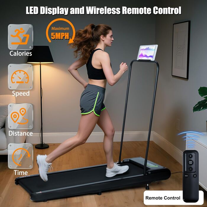 Біговий доріжка AiQInu для дому, 2.5HP, Walking Pad з пульт дистанційного керування, LED-дисплеєм та Bluetooth, регульований стіл для дому та офісу, швидкість 2-8 км/год (110*46*96 см)