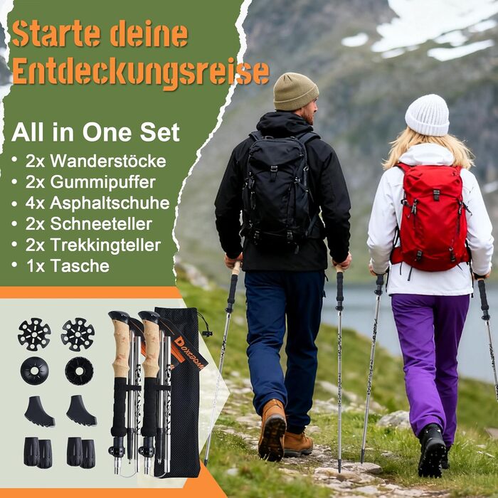 Телескопічні палиці для скандинавської ходьби та трекінгу (2 шт), складані, 110-130 см, алюміній, сріблясті