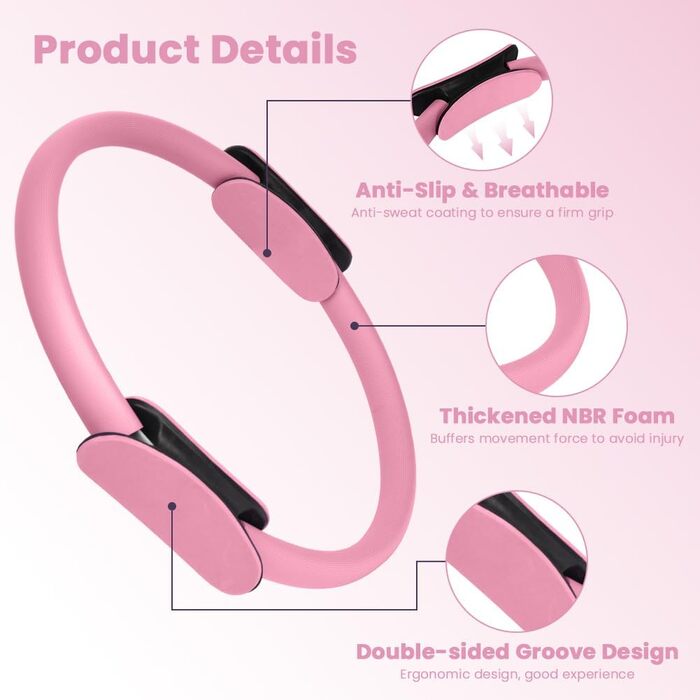 Набір для пілатесу AOOSA: кільце Magic Circle 38 см, 6 шт. (4 шт. рожевий, 2 шт. фіолетовий) для йоги, фітнесу та реабілітації