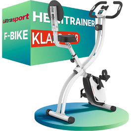 Велотренажер Ultrasport F-Bike 150/200 з LCD-дисплеєм, 8 рівнів опору, підставка для планшета, датчики пульсу, складний, для спортсменів та літніх людей, з підголівником, рожевий/білий