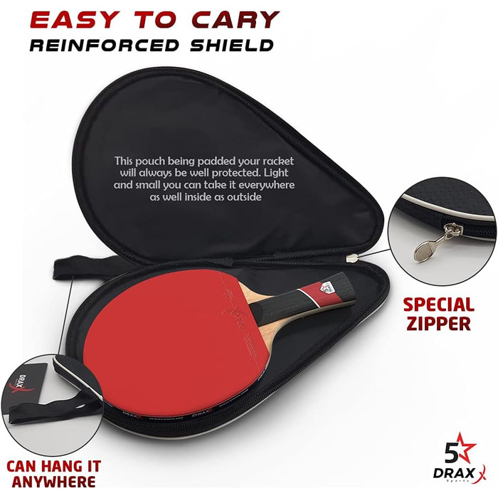 Набір для настільного тенісу DRAXX SPORTS Carbon | 5-зірковий клас | Для професіоналів та досвідчених гравців | Зміцнена захисна сумка | Для тренувань та змагань