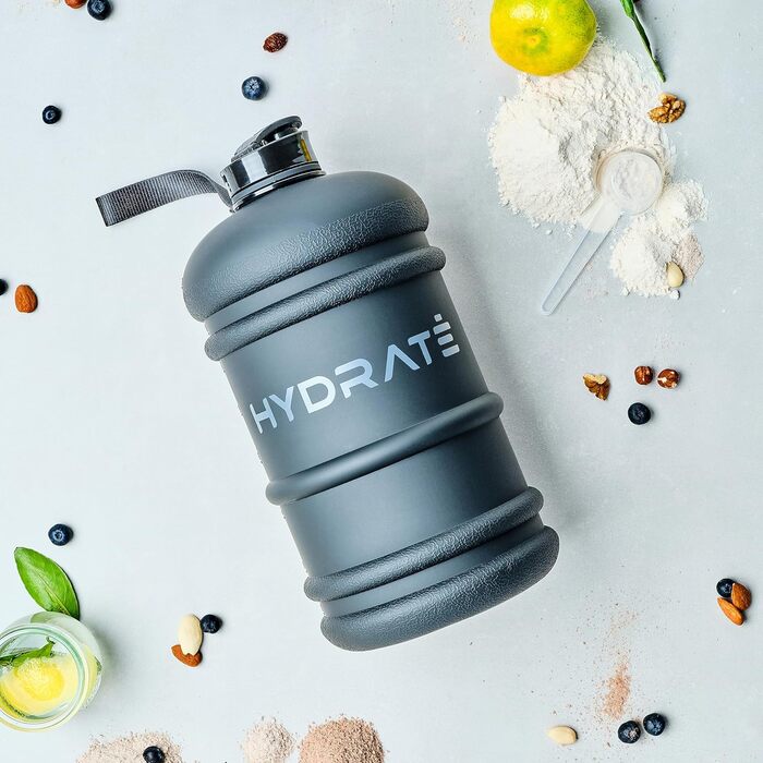 Фляга для води HYDRATE XL 2,2 л - Ідеальна для спортзалу, спорту та подорожей, без витоку, BPA-free, надміцна, фляга для тренувань або джумбо-фляга (Матова Чорна, 2188 мл)