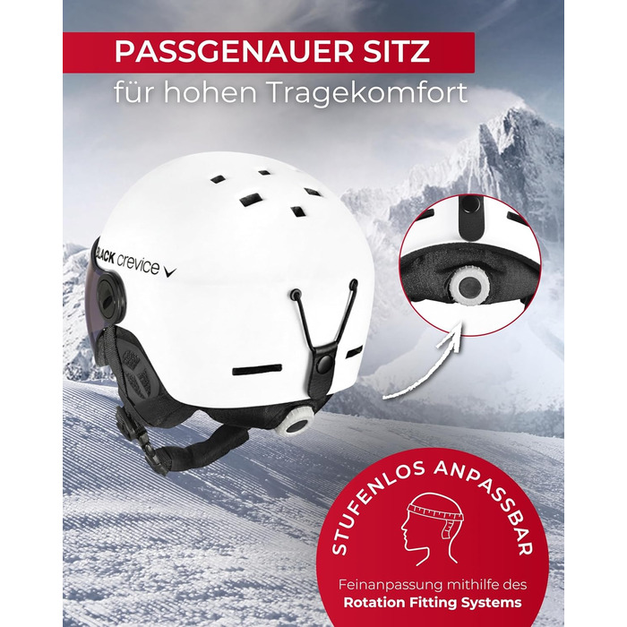Шолом гірськолижний BLACK CREVICE Gstaad з візором (стиль пілота) для чоловіків та жінок | Полікарбонат, дихаючий, регульований S/M, білий
