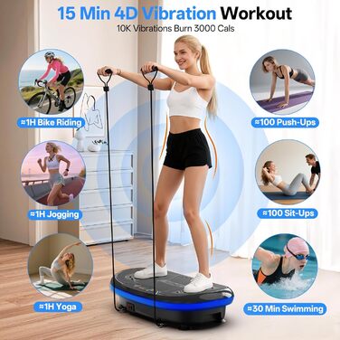 Платформа для вібраційного тренування JOROTO 4D - професійне тренування всього тіла | Сумісна з додатком | Bluetooth-динамік та LED-підсвітка, до 200 кг, для дому