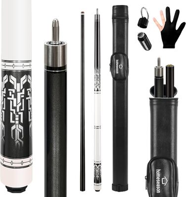 Billardqueue HomeSeason з карбону, 147,3 см, професійний кий для більярду, 12,7 мм, 4-шарова вершинка, низька відбиваність, 3 x 8/8-з'єднувальні штифти, ультрагладкий, чорний, 510 г з чохлом