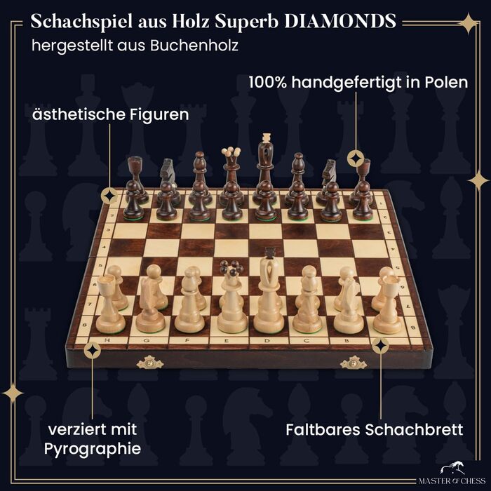 Шахи Master of Chess Superb Diamonds 42 см – дерев'яні, ручна робота, європейські, популярна модель