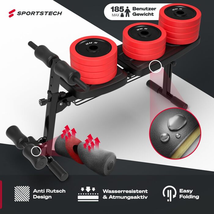 Регульована лавка для жиму Sportstech BRT500 з бічними упорами, для дому, штанга й гантелі, німецька якість, складана, з тренажером для ніг