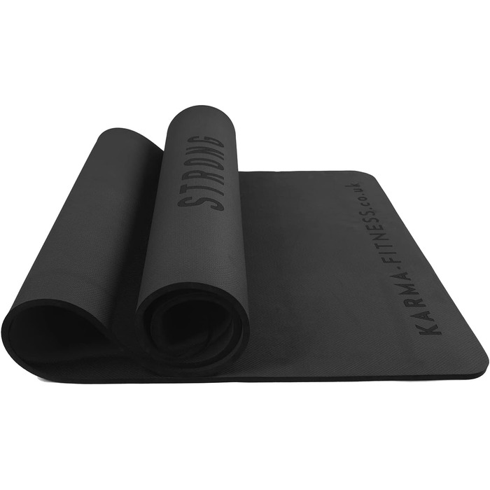 Тренувальний килимок – великий, широкий та товстий (183x80x10 мм) – TPE килимок для фітнесу, йоги, HIIT, Pilates, гімнастики. Сірий, з гравіюванням (чорний)