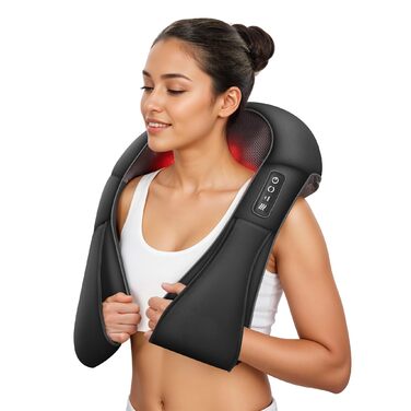 Масажер для шиї та спини Comfier з підігрівом 4D глибокого тканинного масажу Шиацу, з обертовими масажними головками. Подарунок для жінок, чорний