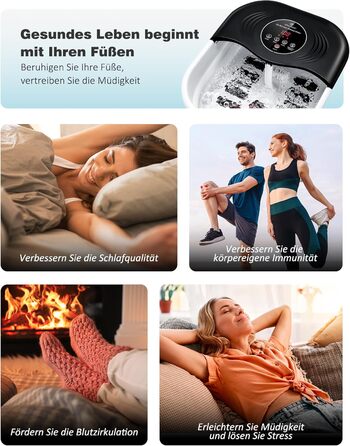 Ванночка для ніг з масажем та підігрівом – складана ванночка для ніг з бульбашками та пемзою, масажер для ніг з водою та 8 роликів – ідеальний подарунок (Чорний)