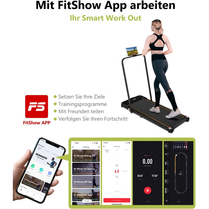 Біговий доріжка з нахилом для дому, складаний електричний walking pad з пультом дистанційного керування, Bluetooth та керуванням через додаток, подвійним амортизатором, без необхідності збирання