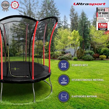 Батут Ultrasport Uni-Jump 305 см з захисною сіткою для дітей, сертифікований TÜV Rheinland, комплект: мат, оцинковані пружини, м'які стійки, Lotus