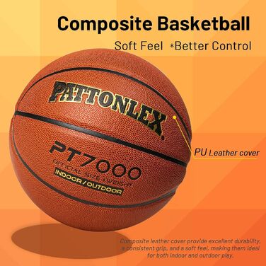 М'яч баскетбольний Pattonlex 29.5'' розмір 7 - Композитна шкіра - Для залу та вулиці - Оранжевий