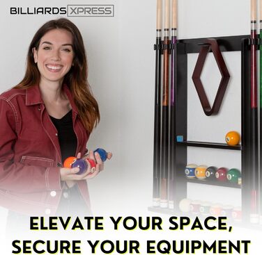 Тримач для кия для більярду Pool-Queue-Regal з 16 тримачами для куль та 6 шт. крейди, чорний